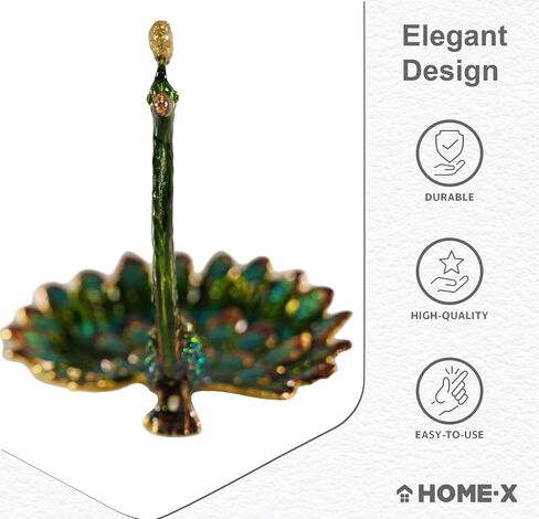 Home-X Peacock Ring Jewelry Holder Dish – Pewter and Enamel Bird Jewelry Organizer for Earrings, Rings, Bracelets, Home Decor Trinket Tray, Engagement & Wedding Ring Stand, Ideal Gift in Saudi Arabia