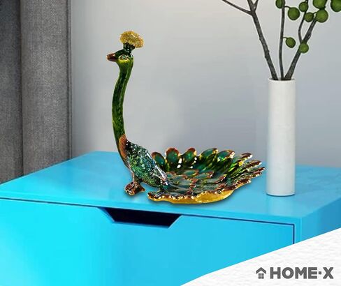 Home-X Peacock Ring Jewelry Holder Dish – Pewter and Enamel Bird Jewelry Organizer for Earrings, Rings, Bracelets, Home Decor Trinket Tray, Engagement & Wedding Ring Stand, Ideal Gift in Saudi Arabia