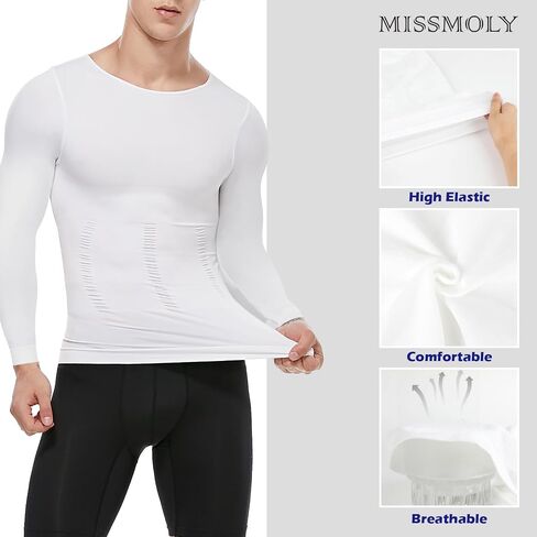 MISS MOLY Gynecomastia Compression Shirts for Men Long Sleeve Slimming Body Shaper Tummy Control Shapewear Undershirt in Kuwait