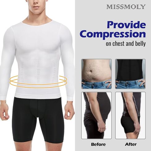 MISS MOLY Gynecomastia Compression Shirts for Men Long Sleeve Slimming Body Shaper Tummy Control Shapewear Undershirt in Kuwait