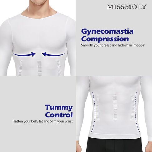 MISS MOLY Gynecomastia Compression Shirts for Men Long Sleeve Slimming Body Shaper Tummy Control Shapewear Undershirt in Kuwait