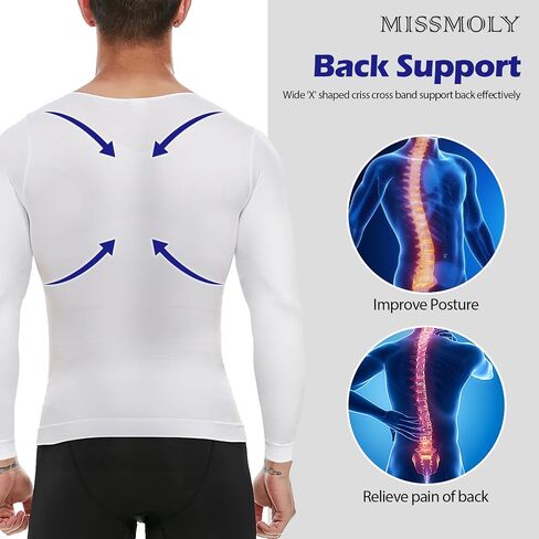 MISS MOLY Gynecomastia Compression Shirts for Men Long Sleeve Slimming Body Shaper Tummy Control Shapewear Undershirt in Kuwait
