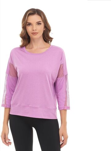 Workout Shirts for Women,Womens Mesh Athletic Shirt Yoga Gym Tops Sportwear 3/4 Sleeve Workout Tops for Women in Saudi Arabia