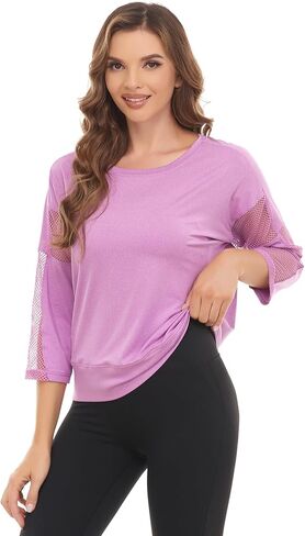 Workout Shirts for Women,Womens Mesh Athletic Shirt Yoga Gym Tops Sportwear 3/4 Sleeve Workout Tops for Women in Saudi Arabia