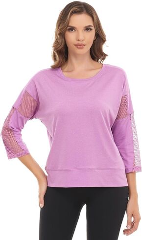 Workout Shirts for Women,Womens Mesh Athletic Shirt Yoga Gym Tops Sportwear 3/4 Sleeve Workout Tops for Women in Saudi Arabia