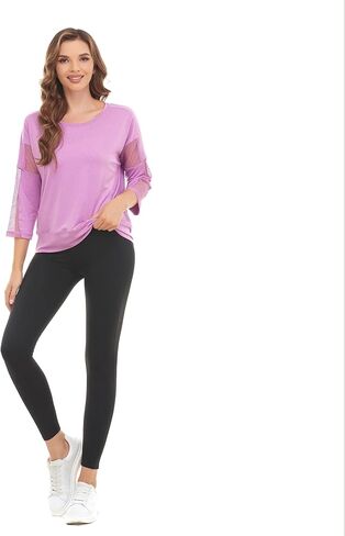 Workout Shirts for Women,Womens Mesh Athletic Shirt Yoga Gym Tops Sportwear 3/4 Sleeve Workout Tops for Women in Saudi Arabia