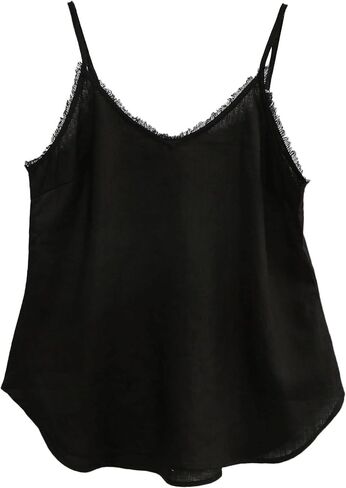 Amazhiyu Women's Pure Linen Summer Camisole Sleeveless V Neck Tops with Tassels in Kuwait