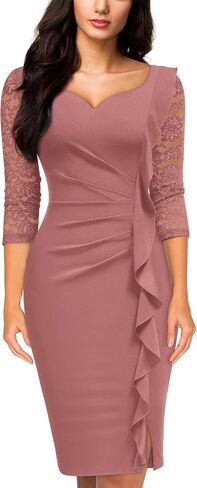 Miusol Women's Classy V-Neck Floral lace 3/4 Sleeve Cocktail Party Dress in Saudi Arabia