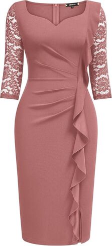 Miusol Women's Classy V-Neck Floral lace 3/4 Sleeve Cocktail Party Dress in Saudi Arabia