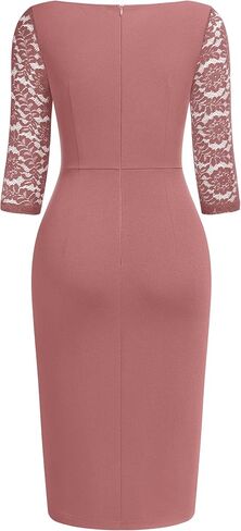 Miusol Women's Classy V-Neck Floral lace 3/4 Sleeve Cocktail Party Dress in Saudi Arabia