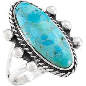 Turquoise Ring Sterling Silver 925 Genuine Gemstones Size 6 to 11