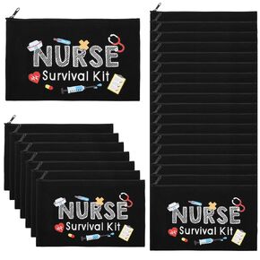 26 Pcs Nurse Survival Kit Cosmetic Bag Funny Gift for Nurse Practitioner Makeup Toiletry Nurse Bag Nurses Week Gifts Travel Zipper Nurse Pouch for Nurses School Birthday Teens, Black in Kuwait
