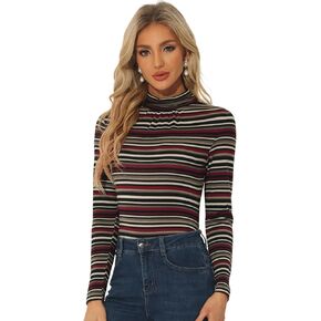 Allegra K Women's Long Sleeve Turtleneck Tops Stretch Slim Christmas Xmas Party Shirt in Kuwait