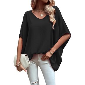 بلوزة نسائية فضفاضة نصف كم ورقبة على شكل حرف V من Verdusa in Kuwait