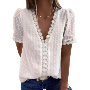 Astylish Womens 2023 Lace V Neck Tunic Tank Tops Casual Sleeveless Shirt Blouse