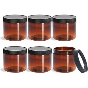 برطمانات بلاستيكية كهرمانية سعة 16 أونصة مع أغطية من ljdeals، عبوات دائرية فارغة قابلة لإعادة الملء، عبوة من 6 قطع، خالية من مادة BPA، مصنوعة في الولايات المتحدة الأمريكية، مثالية للمطبخ ومستحضرات التجميل والغسول ومنتجات العناية الشخصية والمزيد in Kuwait