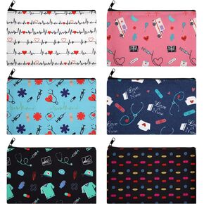 6 Pcs Nurse Cosmetic Bag Nurse Practitioner Gifts for Women Nurse Pattern Canvas Makeup Bag Funny Nurse Travel Bag Organizer Zipper Pouch Birthday Xmas Gift for Nurse Nursing School (Vivid Patterns)