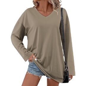 DittyandVibe Womens Oversized T-Shirts Half Sleeve Vneck Blouse Casual BasicTee Tops