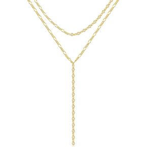 قلادة KissYan Gold Lariat للنساء، سلسلة كوبية أنيقة مطلية بالذهب عيار 14 قيراط على شكل حرف Y بطبقات طويلة من CZ قلادة على شكل قطرة قلادة على شكل قلادة هدايا مجوهرات عصرية