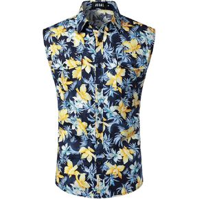 قميص JOGAL الرجالي بدون أكمام مزين بالزهور كاجوال بأزرار سفلية من هاواي in Kuwait