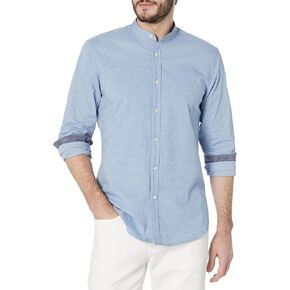 BOSS Men's Stand Up Collar Regular Fit Oxford Shirt, Chambray Blue, L