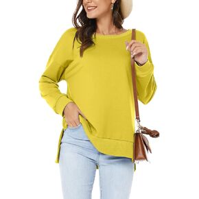 بلوفر VIISHOW نسائي طويل الأكمام بياقة دائرية وفضفاضة ومقاس أساسي بلون موحد وفتحة جانبية in Kuwait