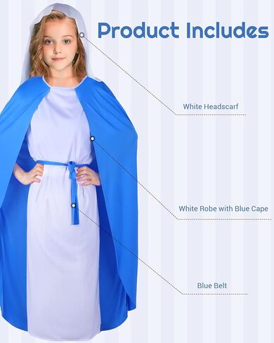 Kids Biblical Costumes Girls Virgin Nativity Costume Blue Christian Saint Mary Costume for Halloween Cosplay in Saudi Arabia