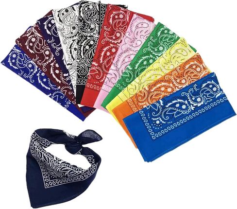 SYHRHL 22"*22" 100% Cotton Bandana Print Paisley Bandanas Cowboy Handkerchiefs for Men and Women 12-Pack Set in Kuwait