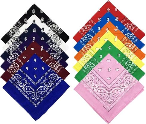 SYHRHL 22"*22" 100% Cotton Bandana Print Paisley Bandanas Cowboy Handkerchiefs for Men and Women 12-Pack Set in Kuwait