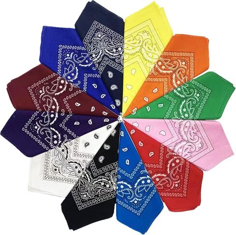 SYHRHL 22"*22" 100% Cotton Bandana Print Paisley Bandanas Cowboy Handkerchiefs for Men and Women 12-Pack Set in Kuwait