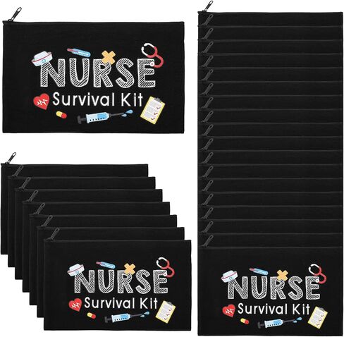 26 Pcs Nurse Survival Kit Cosmetic Bag Funny Gift for Nurse Practitioner Makeup Toiletry Nurse Bag Nurses Week Gifts Travel Zipper Nurse Pouch for Nurses School Birthday Teens, Black in Saudi Arabia