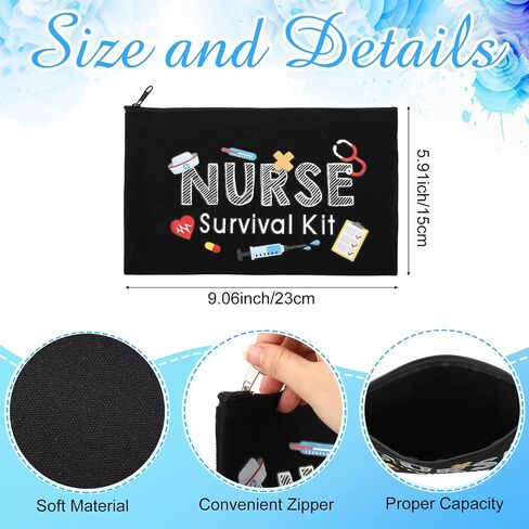 26 Pcs Nurse Survival Kit Cosmetic Bag Funny Gift for Nurse Practitioner Makeup Toiletry Nurse Bag Nurses Week Gifts Travel Zipper Nurse Pouch for Nurses School Birthday Teens, Black in Saudi Arabia