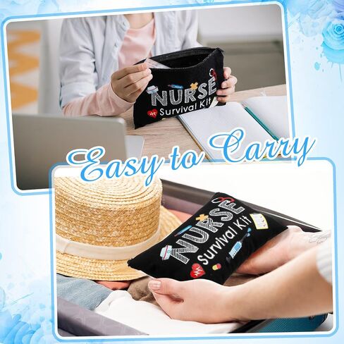 26 Pcs Nurse Survival Kit Cosmetic Bag Funny Gift for Nurse Practitioner Makeup Toiletry Nurse Bag Nurses Week Gifts Travel Zipper Nurse Pouch for Nurses School Birthday Teens, Black in Saudi Arabia