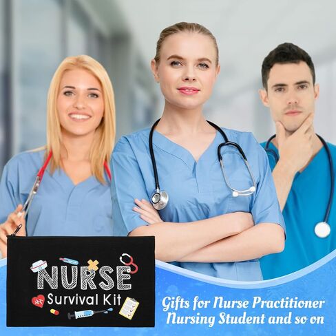 26 Pcs Nurse Survival Kit Cosmetic Bag Funny Gift for Nurse Practitioner Makeup Toiletry Nurse Bag Nurses Week Gifts Travel Zipper Nurse Pouch for Nurses School Birthday Teens, Black in Saudi Arabia