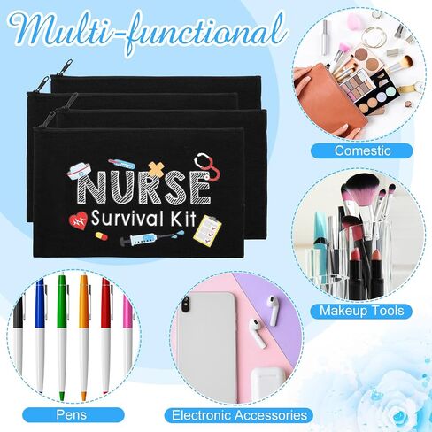 26 Pcs Nurse Survival Kit Cosmetic Bag Funny Gift for Nurse Practitioner Makeup Toiletry Nurse Bag Nurses Week Gifts Travel Zipper Nurse Pouch for Nurses School Birthday Teens, Black in Saudi Arabia