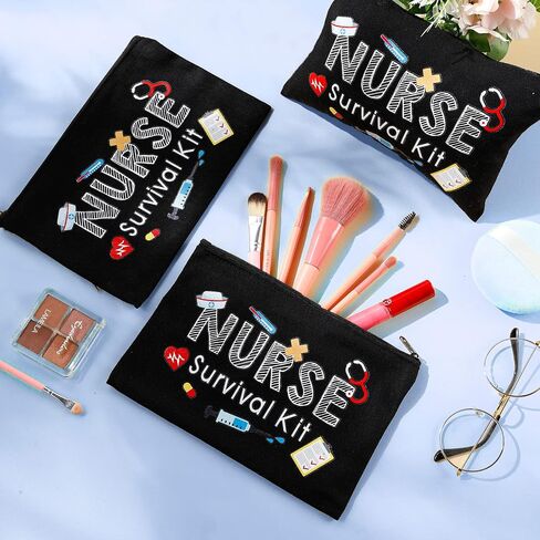 26 Pcs Nurse Survival Kit Cosmetic Bag Funny Gift for Nurse Practitioner Makeup Toiletry Nurse Bag Nurses Week Gifts Travel Zipper Nurse Pouch for Nurses School Birthday Teens, Black in Saudi Arabia