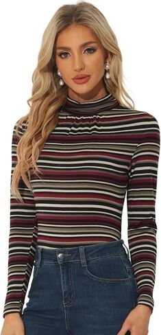 Allegra K Women's Long Sleeve Turtleneck Tops Stretch Slim Christmas Xmas Party Shirt in Kuwait