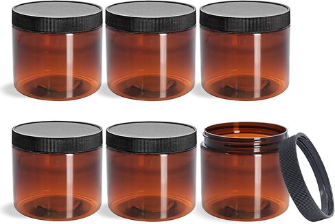 برطمانات بلاستيكية كهرمانية سعة 16 أونصة مع أغطية من ljdeals، عبوات دائرية فارغة قابلة لإعادة الملء، عبوة من 6 قطع، خالية من مادة BPA، مصنوعة في الولايات المتحدة الأمريكية، مثالية للمطبخ ومستحضرات التجميل والغسول ومنتجات العناية الشخصية والمزيد in Kuwait