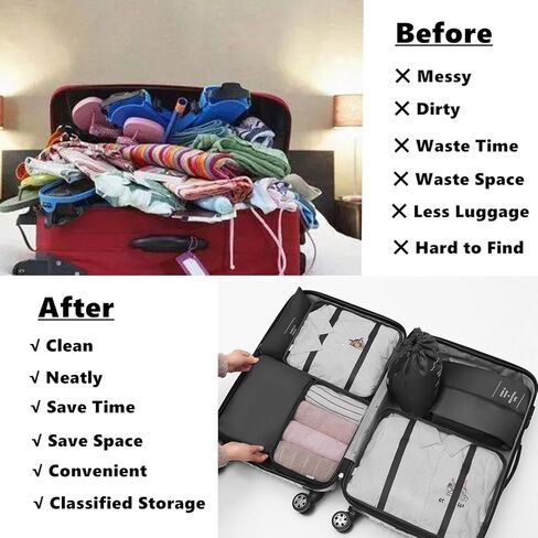 مجموعة من 7 مكعبات تعبئة للسفر من غبتيري - حقائب تنظيم الأمتعة - حقيبة ضغط لتنظيم أغراض السفر لإكسسوارات السفر وأساسيات السفر مع حقيبة غسيل وحقيبة أحذية لحقيبة السفر - بيج in Kuwait