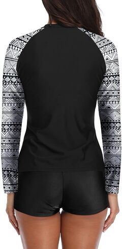 Aqua Eve Women Two Piece Rash Guard Long Sleeve Swimsuit Swim Shirt with Shorts Modest Bathing Suit UPF 50+ in Kuwait