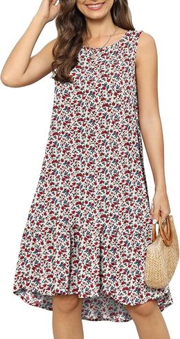 فساتين الصيف من LILBETTER للنساء فستان الشمس الشاطئي ذو الأزهار الكاجوال فستان بوهو بدون أكمام in Kuwait