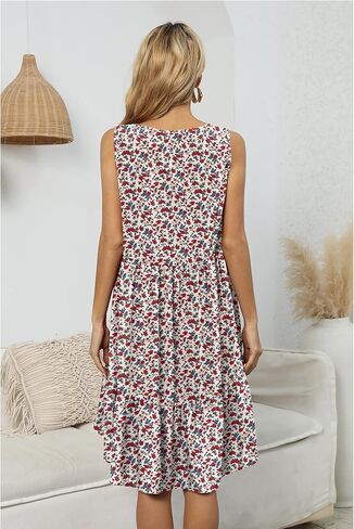 فساتين الصيف من LILBETTER للنساء فستان الشمس الشاطئي ذو الأزهار الكاجوال فستان بوهو بدون أكمام in Kuwait