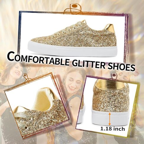 Jeekopeg Glitter Sparkly Fashion Sneakers Shoes Shiny Casual Shoes Bling Sequin Concert Low Cut Lace up Shoes in Saudi Arabia