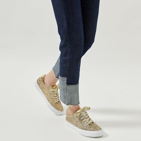 Jeekopeg Glitter Sparkly Fashion Sneakers Shoes Shiny Casual Shoes Bling Sequin Concert Low Cut Lace up Shoes in Saudi Arabia