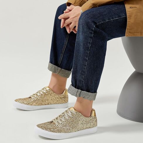 Jeekopeg Glitter Sparkly Fashion Sneakers Shoes Shiny Casual Shoes Bling Sequin Concert Low Cut Lace up Shoes in Saudi Arabia