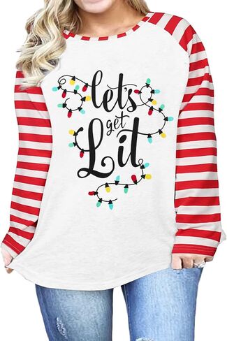 Plus Size Christmas T Shirts Women Xmas Raglan Baseball Long Sleeve Tee Shirt Merry Christmas Holiday Tee Tops in Saudi Arabia