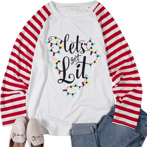 Plus Size Christmas T Shirts Women Xmas Raglan Baseball Long Sleeve Tee Shirt Merry Christmas Holiday Tee Tops in Saudi Arabia