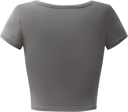 OThread & Co. Women's Short Sleeve Square Neck Crop Top Basic Comfy Stretch Tee in Kuwait