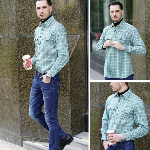 Ouranosaurus Men's Stretch Plaid Shirt Long Sleeve Button Down Shirts with Pocket Casual Check Shirt Jacket Shackets in Saudi Arabia