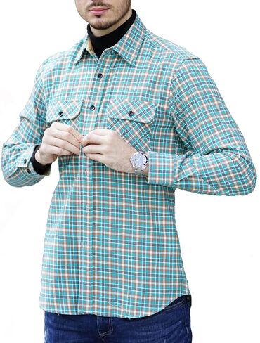 Ouranosaurus Men's Stretch Plaid Shirt Long Sleeve Button Down Shirts with Pocket Casual Check Shirt Jacket Shackets in Saudi Arabia